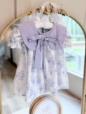 SHEIN White & Lavender Floral Baby Dress with Peter Pan Collar